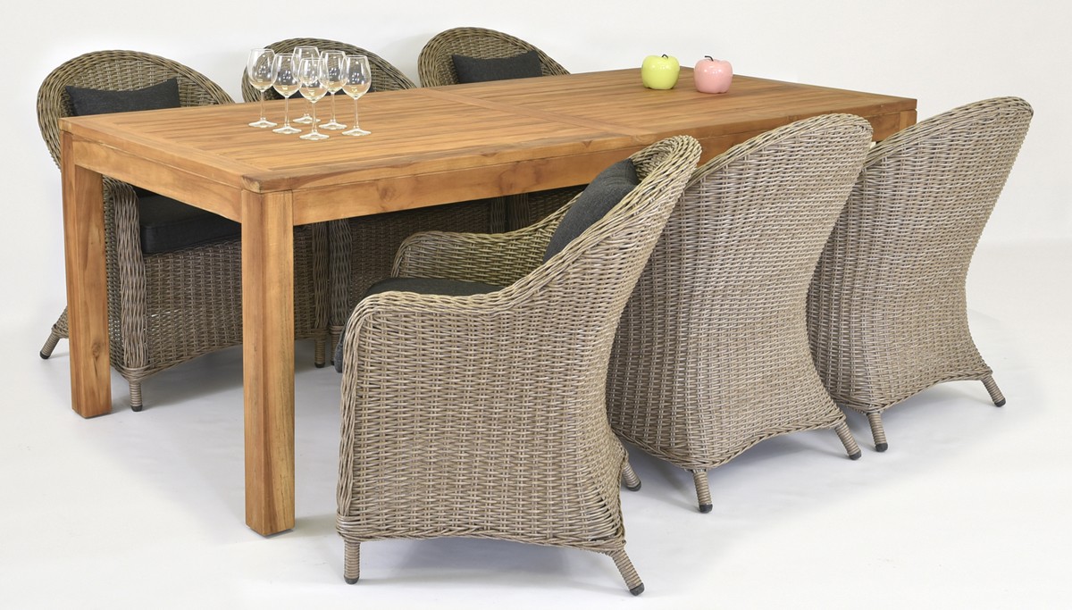 Záhradné sedenie Bratislava AKCIA (Stôl TEAK 220 + 6 x  ratanové kreslá) 
